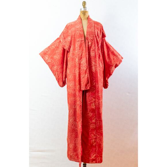 Vintage 60s Men’s Kimono Robe, Repair ISSUES, Orange Cream Wool Japan Retro, LG - Picture 2 of 13